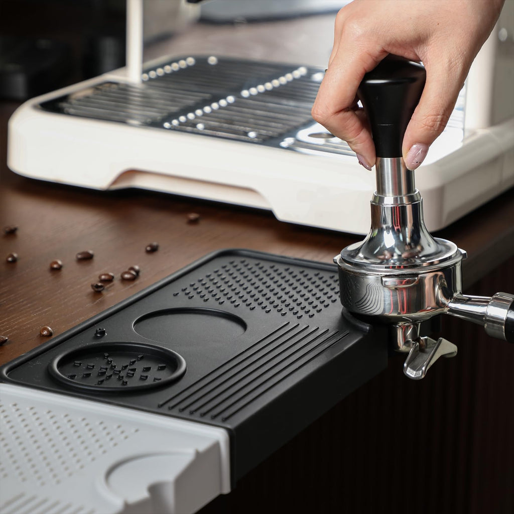 Espresso Tamping Mat with Portafilter Slot, Thick Food Grade Silicone Tamper Pad, Heat Resistant & Non-Slip Coffee Tamping Station for Home Barista