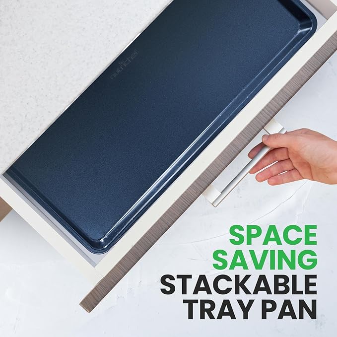 NutriChef Extra Large Nonstick Cookie Sheet Baking Pan, XL Size 22 Inch x 16 Inch, Premium Carbon Steel Oven Baking Sheet for Cookies, Jelly Rolls, & Pastries - Blue Diamond, NCLG1BD