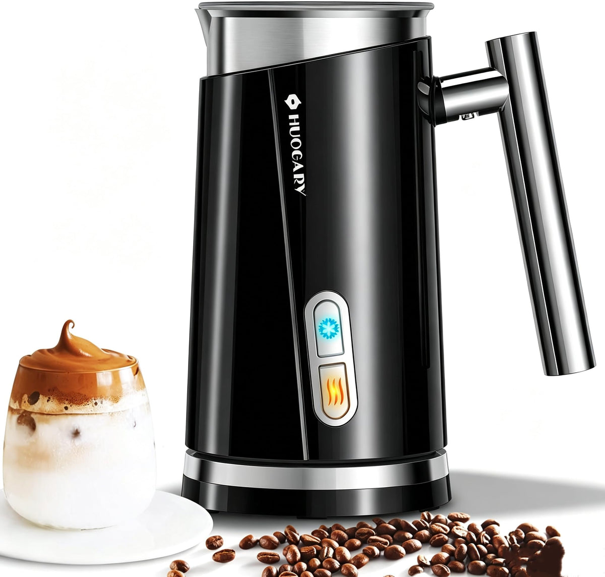 Huogary Milk Frother Simple Milk Frother and Steamer 2-in-1 Milk Steamer with Hot Milk Foam and Hot Milk for Latte, Macchiato, Cappuccinos, White （Medium）