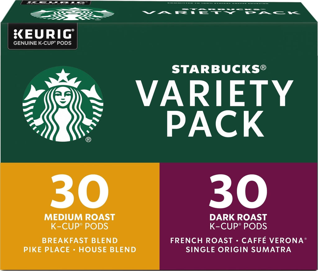Starbucks K-Cup Coffee Pods, Starbucks Blonde, Medium and Dark Roast Hot or Iced Coffee, Variety Pack, 60 Keurig Pods