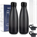 Insulated Water Bottle, 2 Pack-12oz Stainless Steel Water Bottles with straw lid, Metal Sports Water Bottles for Boys,Girls, Double Wall Vacuum BPA-Free Flask for School,Sports & Travel-Black