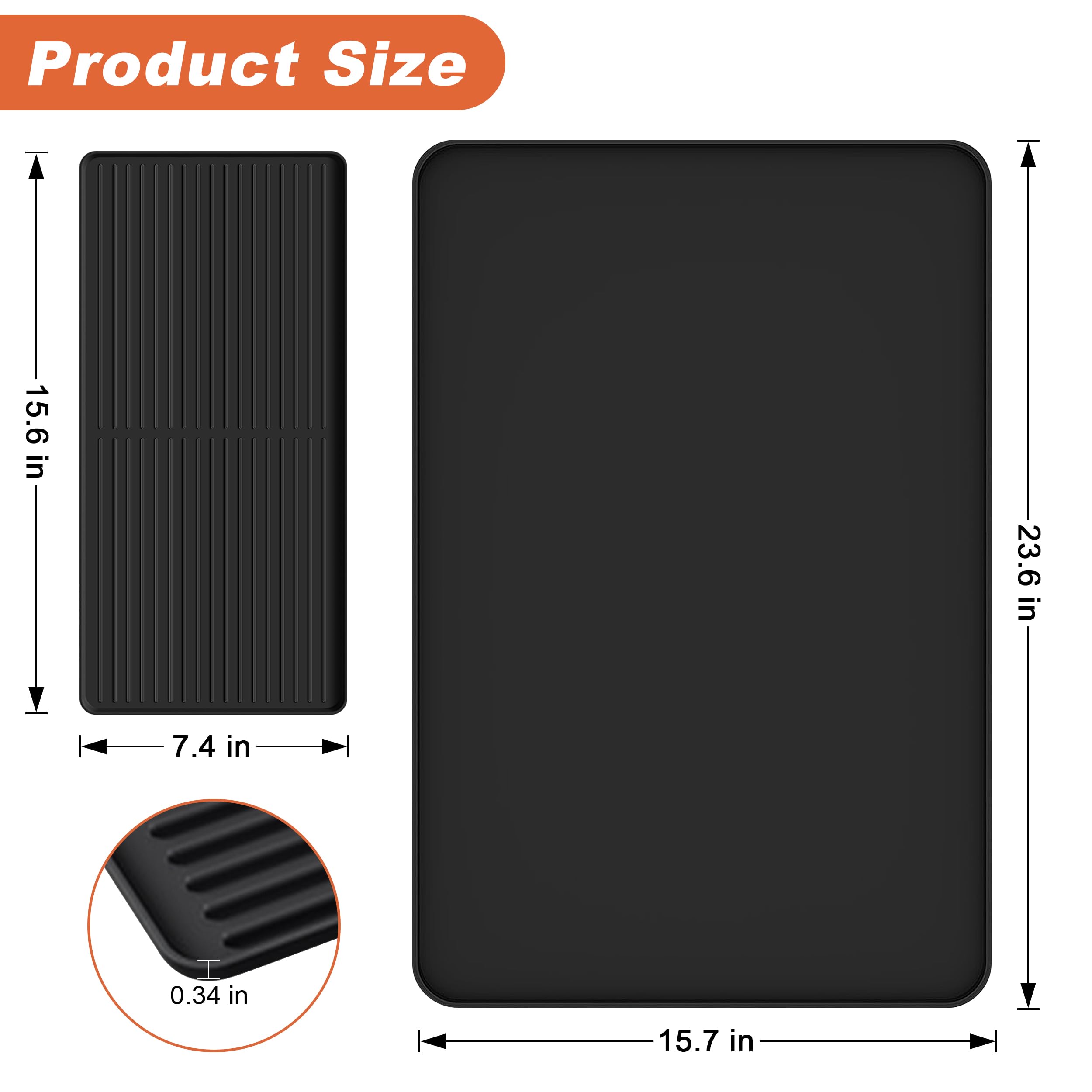 Silicone Coffee Mat, 24 x 16 Inch Non-Slip Heat Resistant, Large and Small Combination Bar Mat, Convex Edge Spill Resistant Design for Coffee Machines and Kitchen Countertops,Straight Stripe Black