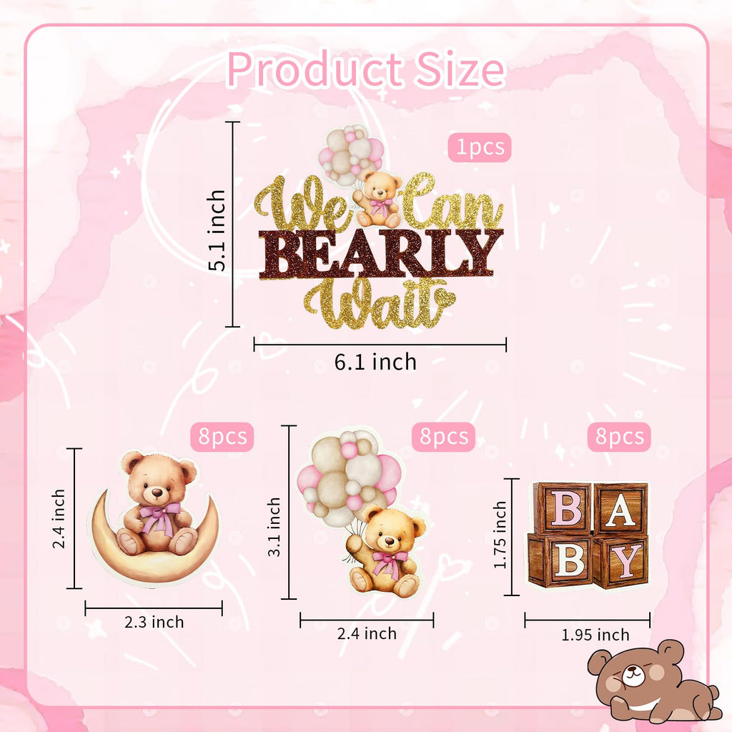 MEMOVAN Pink Bear Cupcake Toppers We Can Bearly Wait Cake Cupcake Topper