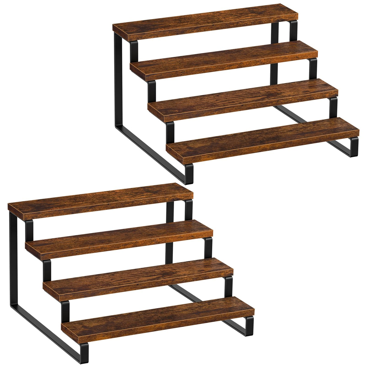 Giikin 3-Tier Spice Rack, 13.8 Inch Wood Step Shelf Countertop Spice Storage Holder, Kitchen Pantry Cabinet Organizer Cupboard for Spice Bottles, Jars, Seasonings, Baking Supplies, Metal Frame