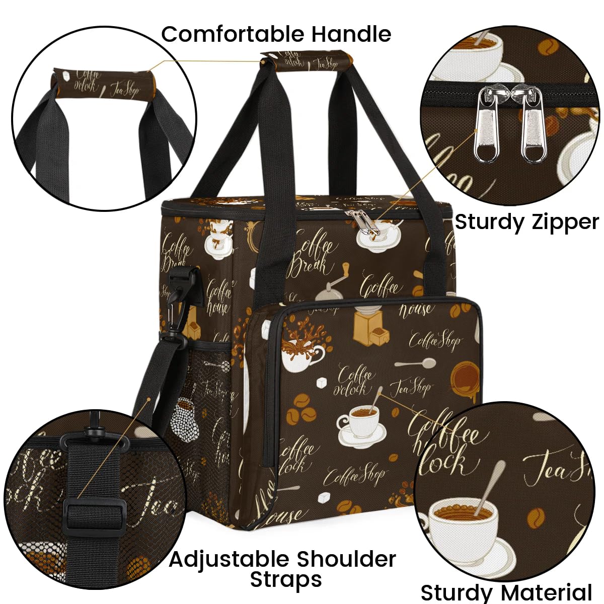 coffee sugar coffee beans Coffee Maker Carring Bag Travel Carrying Storage Tote Bag Compatible with Keurig K-Mini or K-Mini Plus Portable Single Serve Coffees Brewer Case with Pockets for K-cup Pods