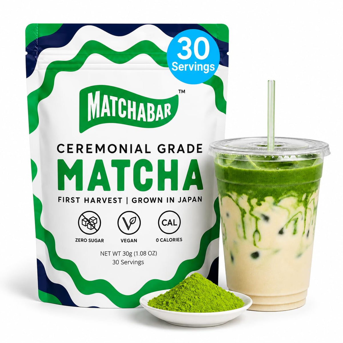 Matchabar Matcha Powder (30g) Ceremonial Japanese Matcha Latte, Vegan