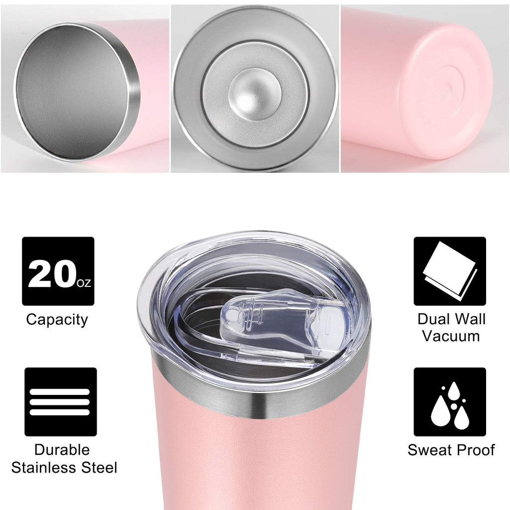 VEGOND Stainless Steel Tumblers Bulk 6 Pack, 20 oz Vacuum Insulated Skinny Tumblers with Lid and Straw, Double Wall Coffee Mug, Travel Water Cup, Light Pink