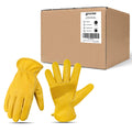DULFINE Cowhide Leather Gardening Work Gloves for Men 12 Pairs Golden XXL