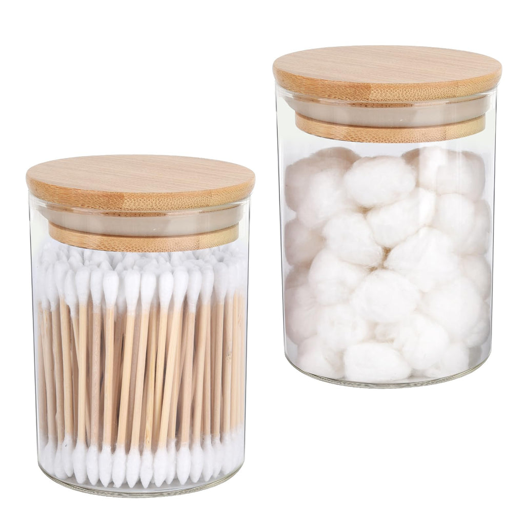BKYFPQ 2 Pack Glass Qtip Holder Dispenser for Cotton Ball,Swab,Pads,Floss