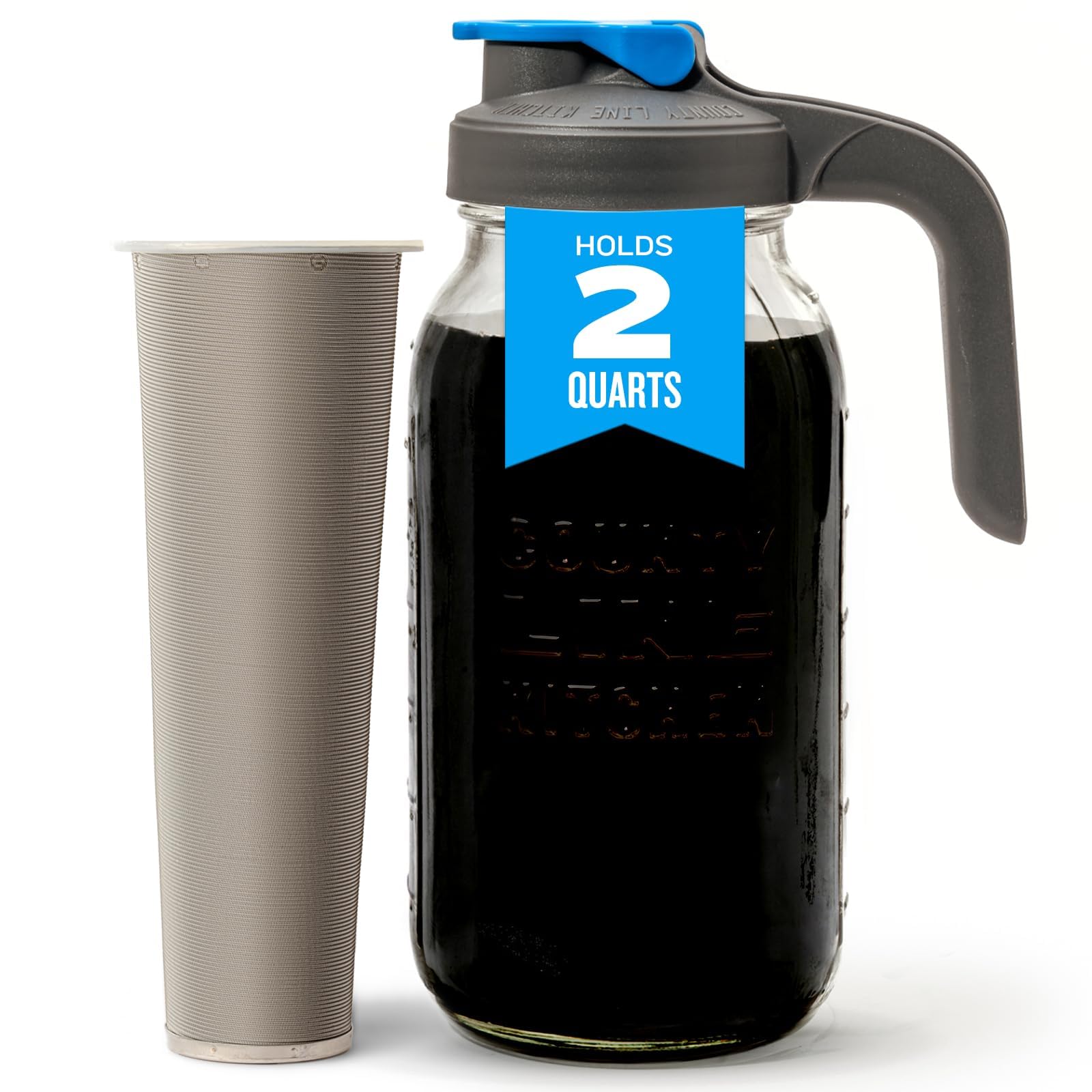 County Line Kitchen 64oz Cold Brew Coffee Maker with Leak Proof Lid - Gray