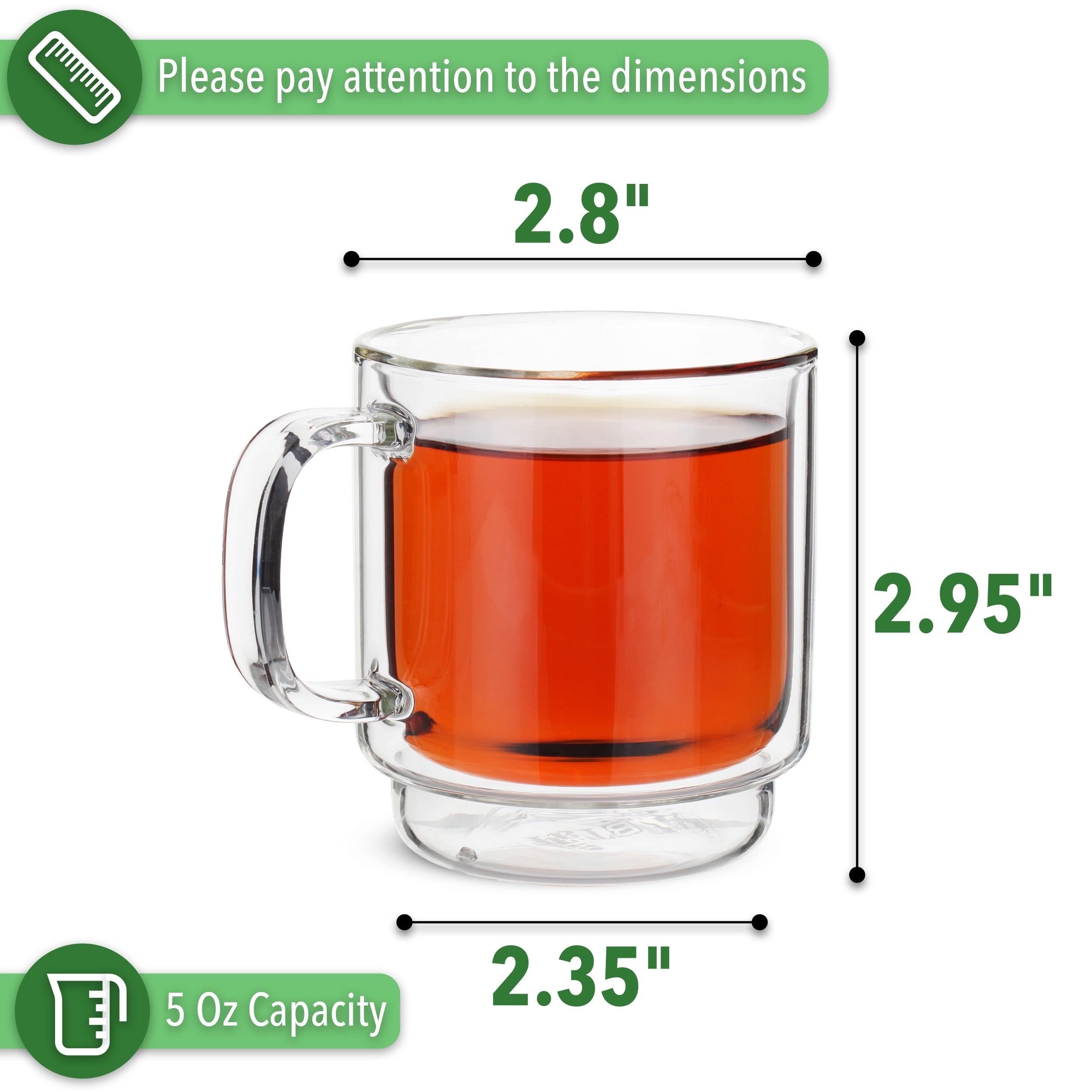 BTaT- Double Walled Stackable Espresso Cups, 5 oz, Set of 4, Clear Coffee Mugs, Double Wall Insulated Espresso Cups, Coffee Mugs for Tea, Lattes, Hot & Cold Beverages