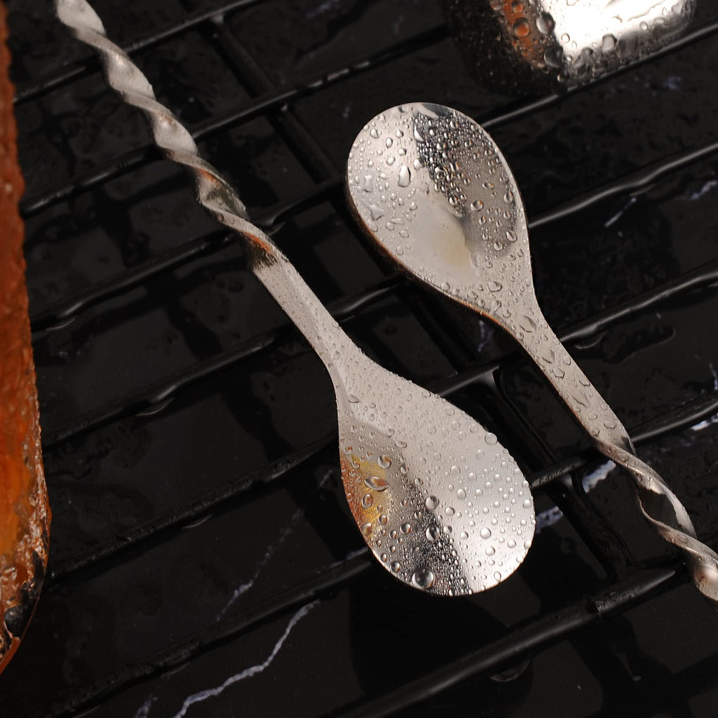 AnSaw Silver 10-Inch Stainless Steel Cocktail Spoon with Leaf Handle