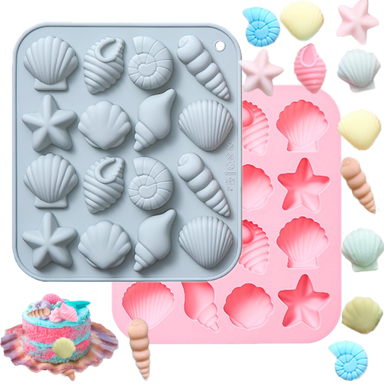 Oskrieel Ocean-Themed Chocolate Mold Set - Food-Grade Silicone Baking Molds with Shell, Starfish, Seashell Beach Life Phrases, Reusable for Under the Sea Cakes, Cupcakes & Party Treats - 2 Pack