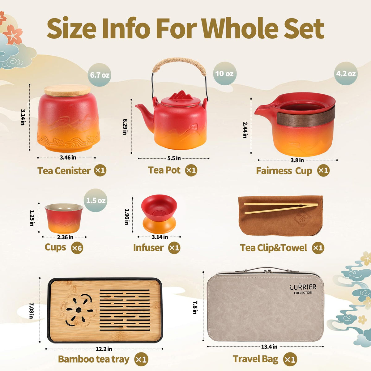 LURRIER Gongfu tea sets, Portable Ceramic TeaSet, Asian Tea sets for adult, Tea Gift sets, Grey leather case, Portable Travel Bag,Home,Gifting,Outdoor and Office(XBlack and Blue)