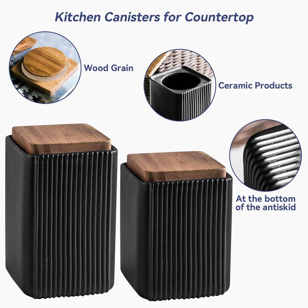 Jueison Ceramic Storage Jars Modern Airtight Coffee Canisters With Lid (Black,Small size,13cm*10cm)