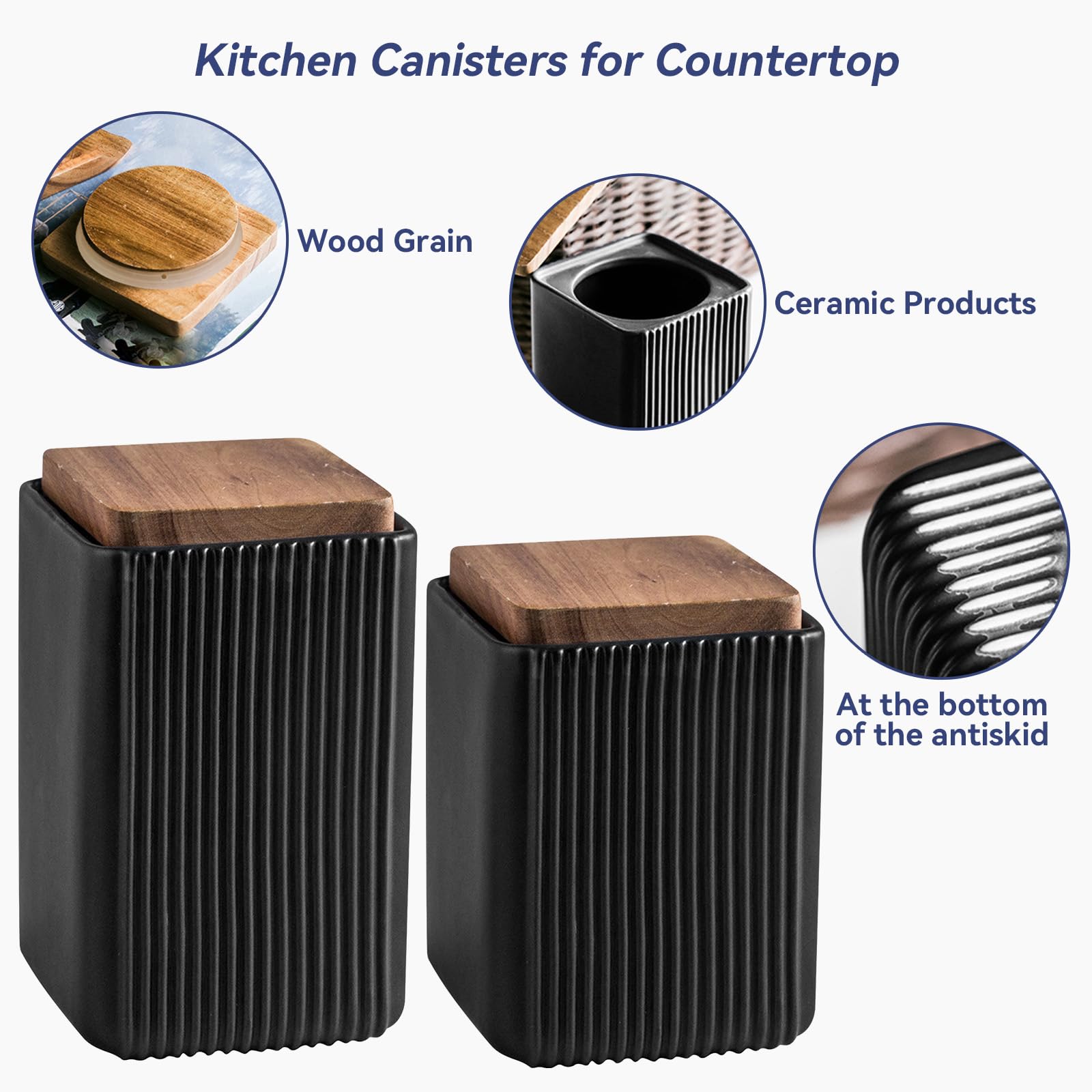 Jueison Ceramic Storage Jars Modern Airtight Coffee Canisters With Lid (Black,Small size,13cm*10cm)