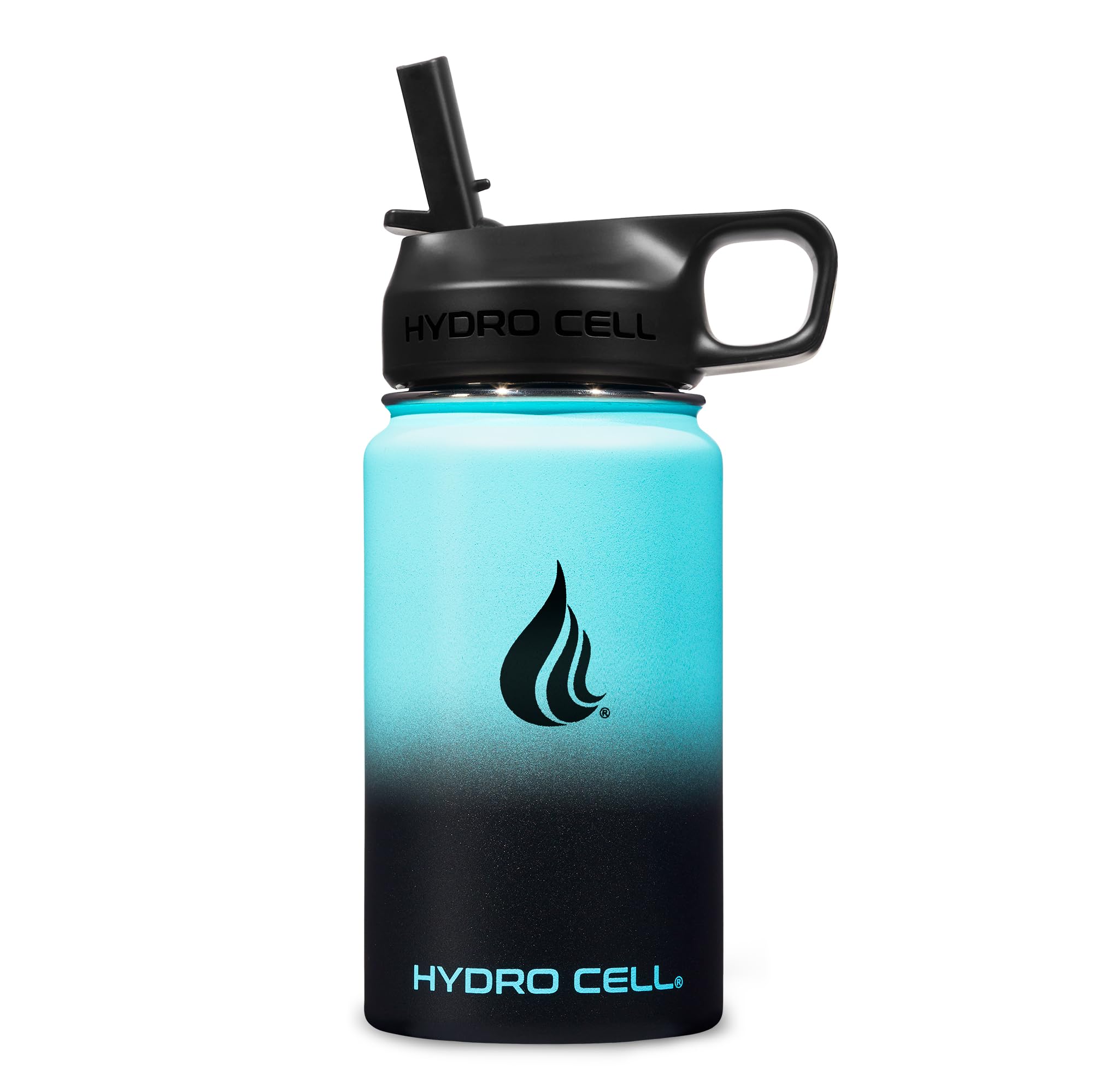 HYDRO CELL Stainless Steel Insulated Water Bottle with Straw - For Cold & Hot Drinks - Metal Vacuum Flask with Screw Cap and Modern Leakproof Sport Thermos for Adults (Teal/Black 14oz)