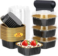 10oz/80pack Mini Cake Pans with Lids,LNYZQUS Small Foil Baking Tins Brownie Baking Cups,4”x4” Disposable Ramekins Jumbo Cupcake Muffin Pan Mini Aluminum Containers Holders-Black