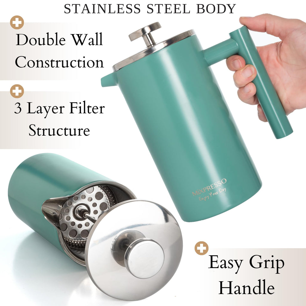 Mixpresso French Press Coffee Maker, 26 Oz Stainless Steel Coffee Press