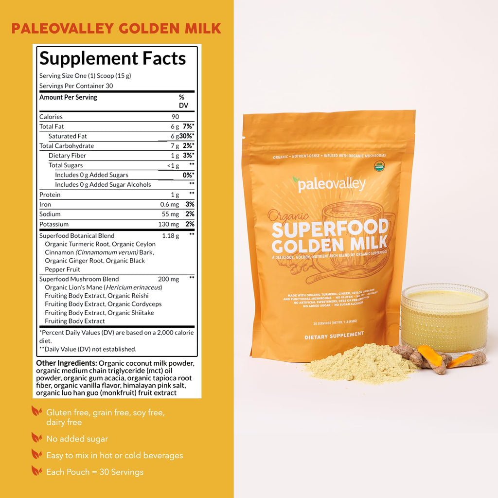 Paleovalley Superfood Golden Milk with Turmeric and Organic Mushrooms