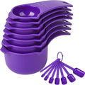 Plastic Measuring Cups and Spoons Set 15, 7 Dry&Liquid Measuring Cup Spoon Set, 7 Spice Long Handle Measuring Spoons with 1 Leveler for Kitchen and Baking, Metric Measure Cups & Spoons Purple