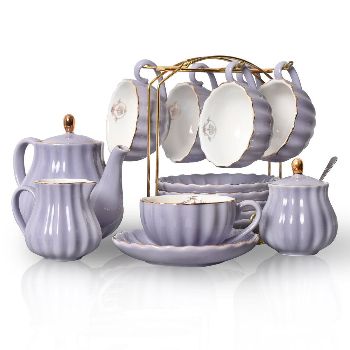 Sweejar Porcelain Tea Sets British Royal Series, 8 OZ Cups & Saucer Service for 6, with Teapot Sugar Bowl Cream Pitcher Teaspoons and Tea Strainer, Suitable for High Tea, Wedding, Party(Blush Pink)