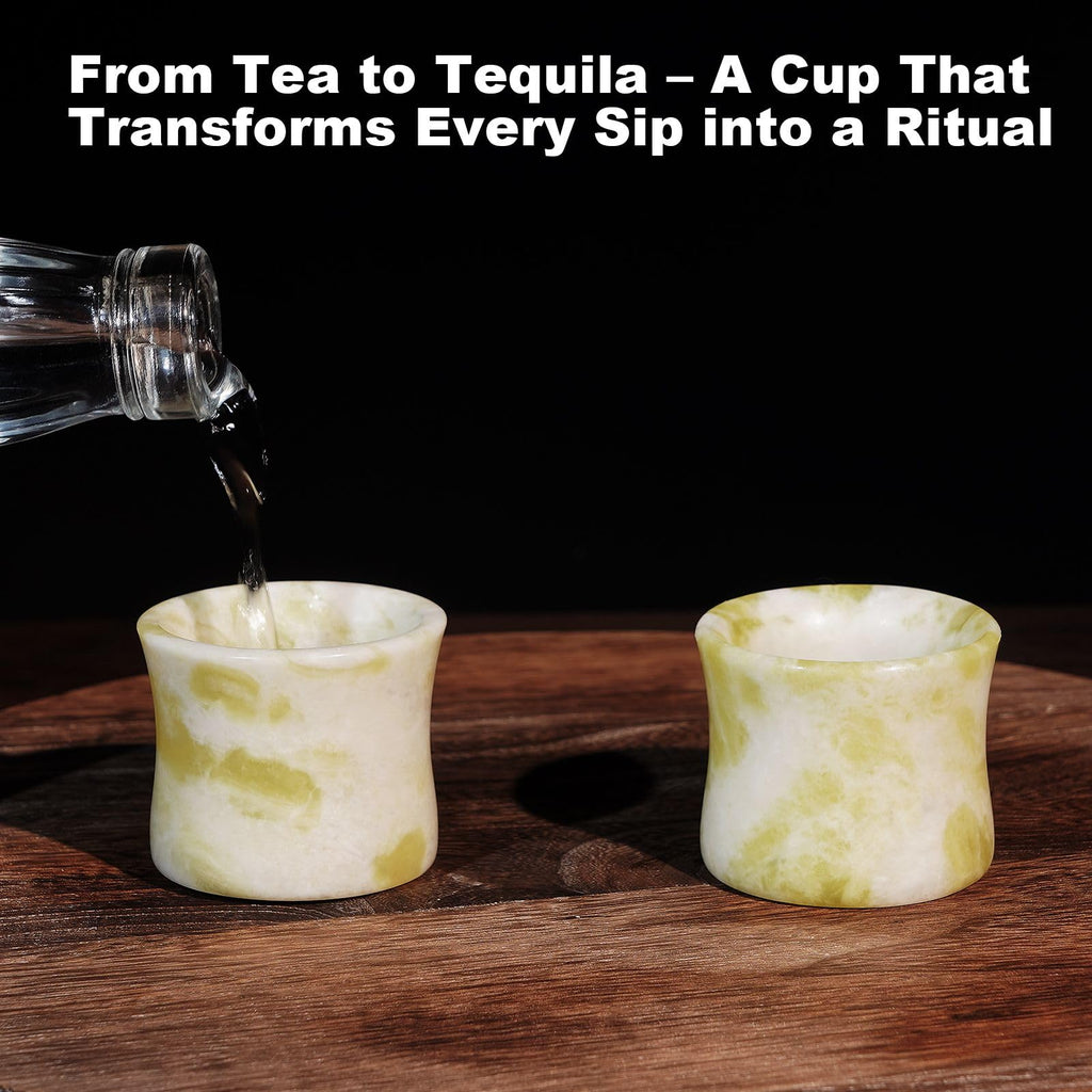 Natural Jade Shot Glasses Set of 2, Bamboo Joint Shape,1.3 oz Espresso Cups