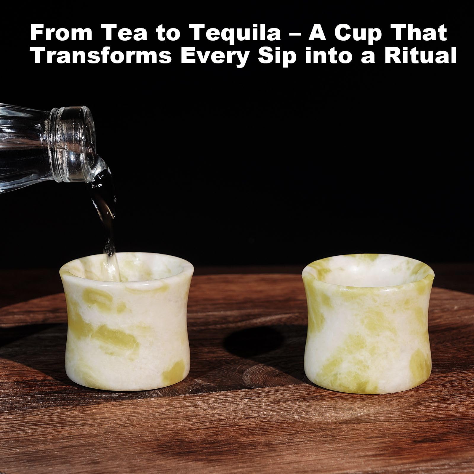 Natural Jade Shot Glasses Set of 2, Bamboo Joint Shape,1.3 oz Espresso Cups