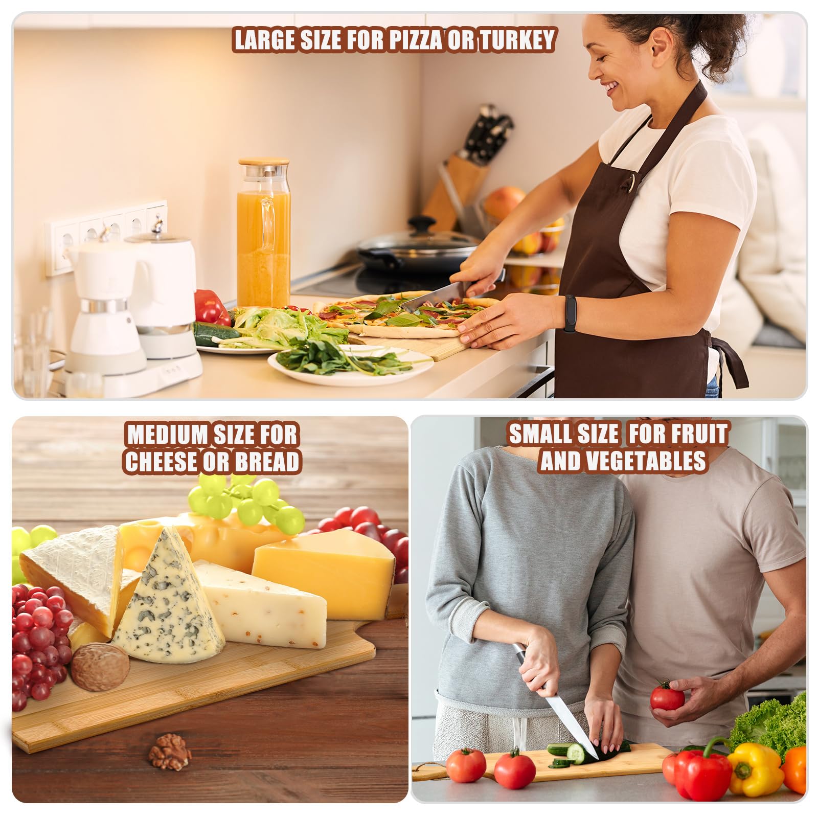 Patelai 12 Packs Wooden Cutting Board Set with Handles Large Kitchen Serving Plain Chopping Board Bulk Gifts for Mom for Vegetables Meat Pizza Cheese Fruit Bread(Bamboo,17 x 6 Inch)