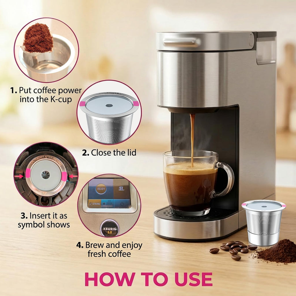 Reusable K Cups Coffee Pods for K eurig, Universal Stainless Steel Reusable K Cup Coffee Filters Compatible with K eurig 1.0 Coffee Machines,Eco-Friendly, BPA-Free (4 Pack)