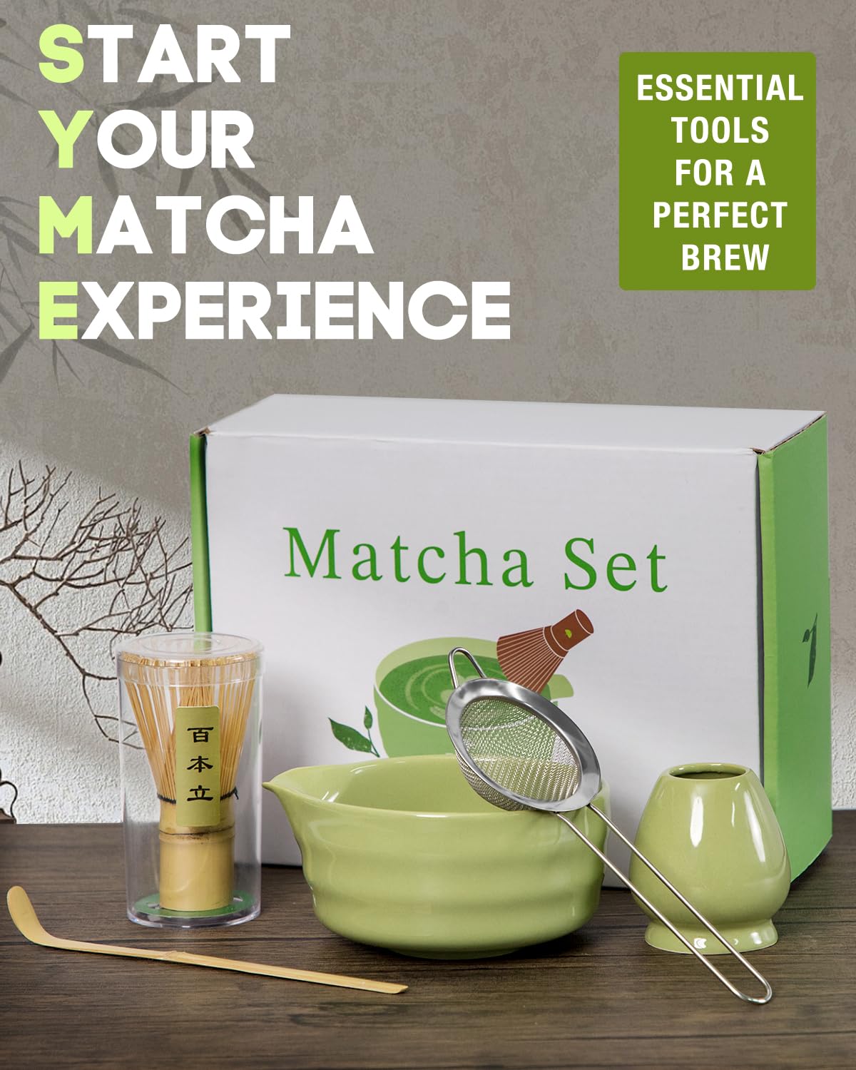 Matcha Whisk Set - 5PCS Matcha Set Includes 17OZ Chawan with Spout