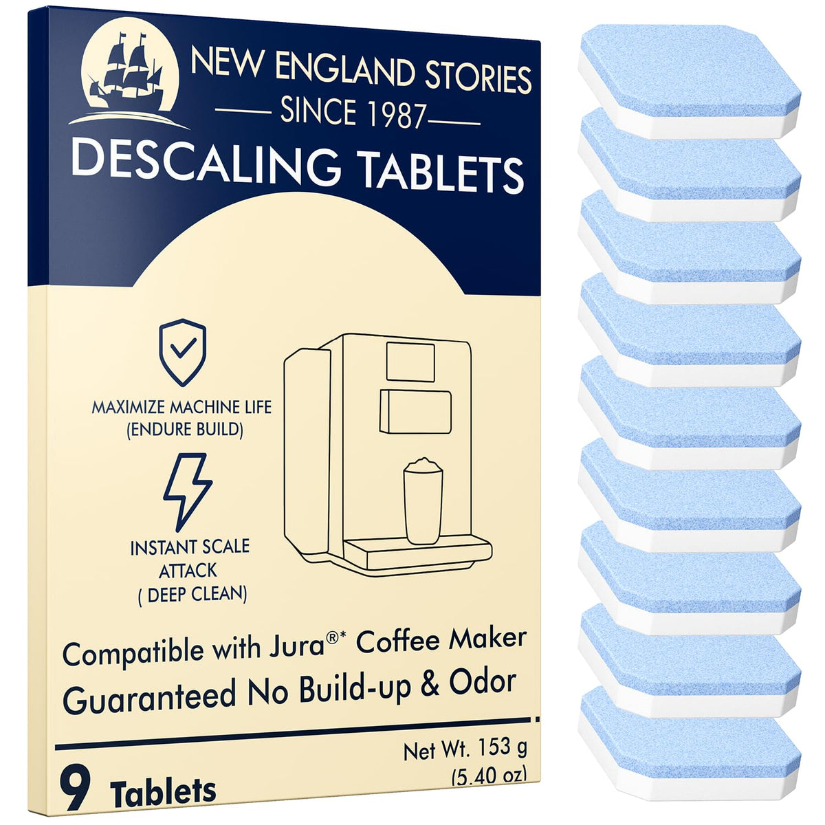 New England Stories Jura Compatible 30 Cleaning + 30 Descaling Tablets Kit - Clean Coffee Oils & Remove Limescale for Coffee Machines