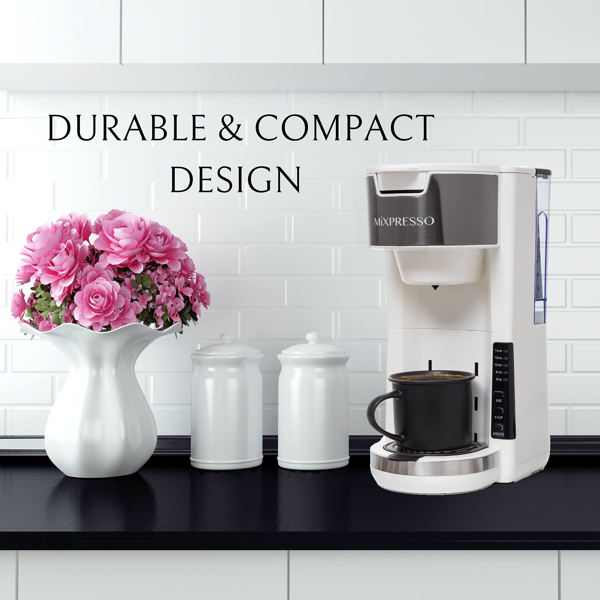 Mixpresso White Single Serve Coffee Brewer K-Cup Pods Compatible & Ground