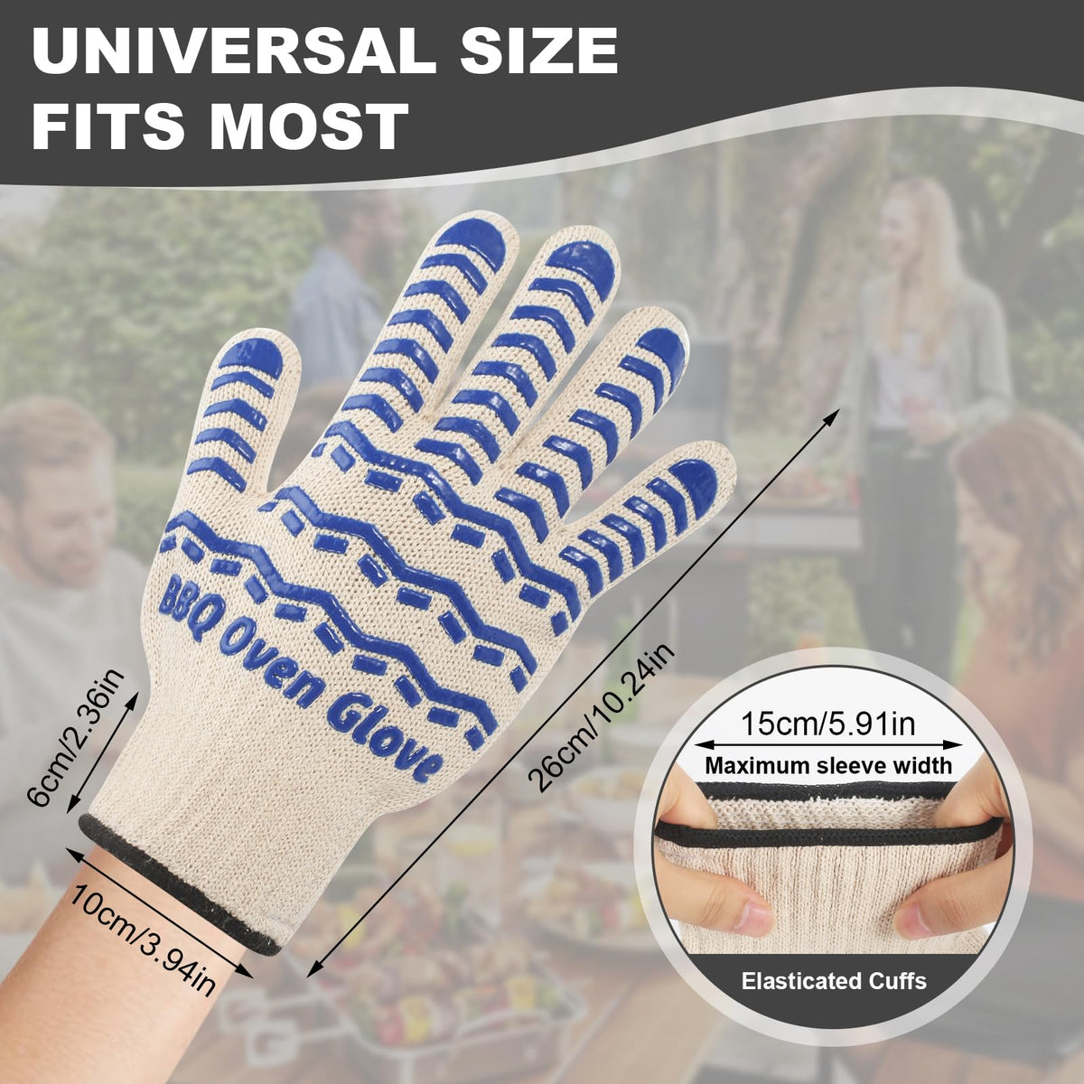 BBQ Gloves 932℉ Heat Resistant Oven Gloves, Cooking Gloves for BBQ, Grilling, Baking,Cutting, Smoker Fireplace-1 Pair(Blue)