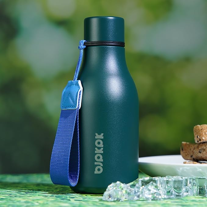 BJPKPK Insulated Water Bottles, 12oz Stainless Steel Metal Water Bottle with Strap, BPA Free Leak Proof Thermos, Mugs, Flasks, Reusable Water Bottle for Sports & Travel, Black