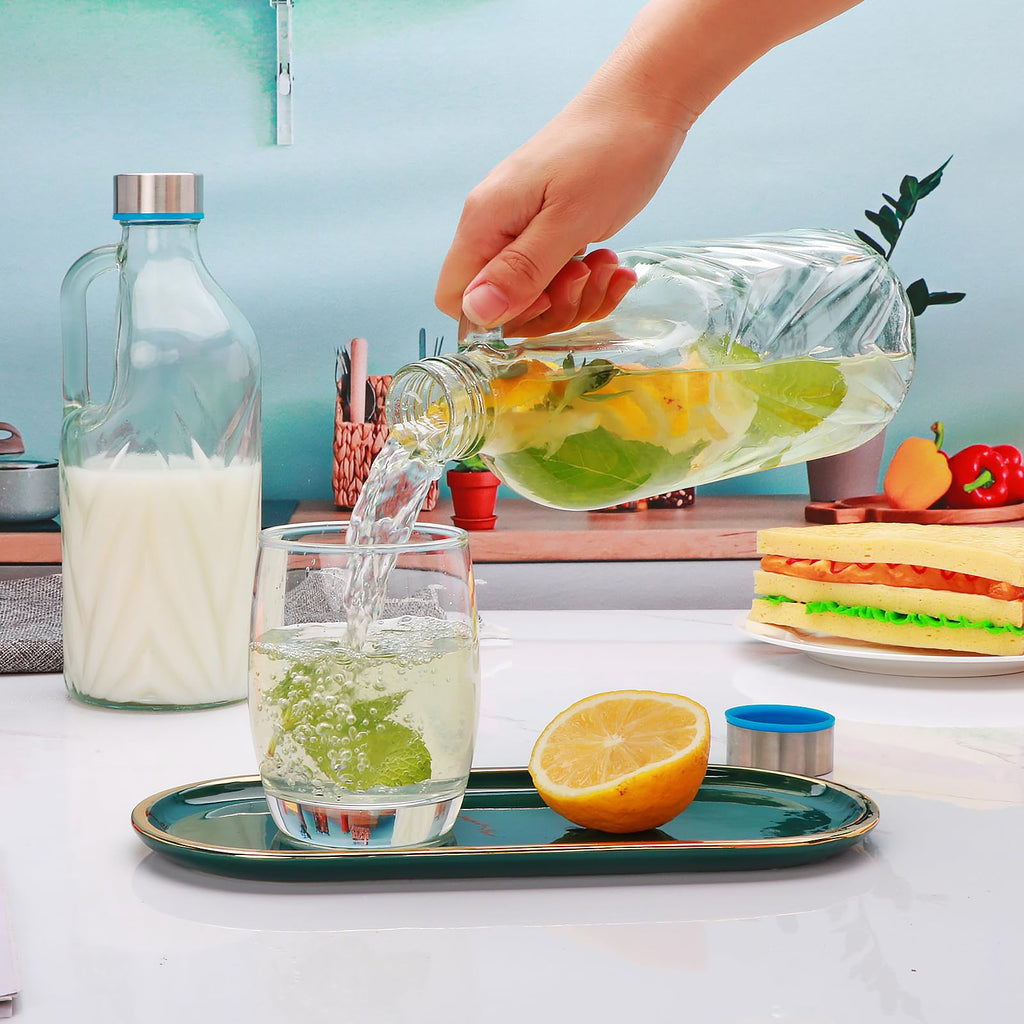 2 Pack 36oz Clear Glass Pitchers with Lids and Handles for Fridge, Iced Tea