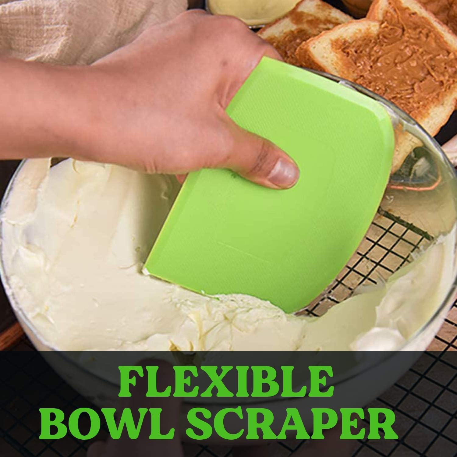 SURDOCA Dough Scraper Bench Scraper - 3P 8.3x5.5" Plastic Flexible Bowl Scraper, Sharp Edge & Angles Cake Scraper. Non-Slip Bakeware Decorating Tools Sculpting & Modeling Tools - Yellow+Green+Yellow