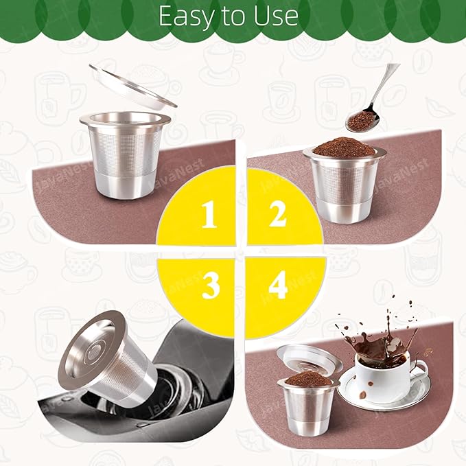 6 Pack Reusable K Cups with Stainless Steel Scoop – 304 Stainless Steel Coffee Pods Compatible with Keurig 1.0, Eco-Friendly Refillable Filter Set