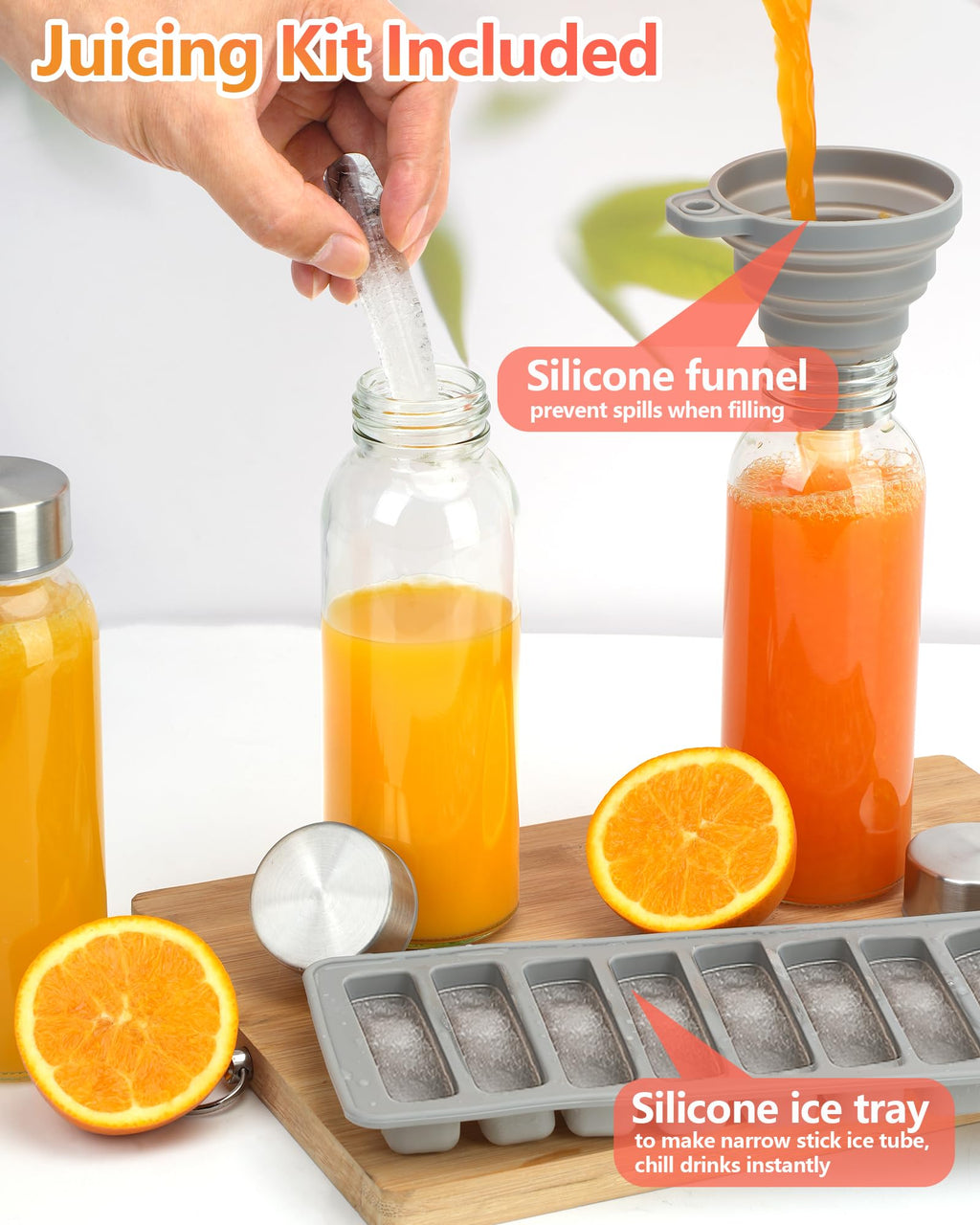 Zukro 10.5 oz Glass Juice Bottles with Stainless Steel Lids, Leak Proof