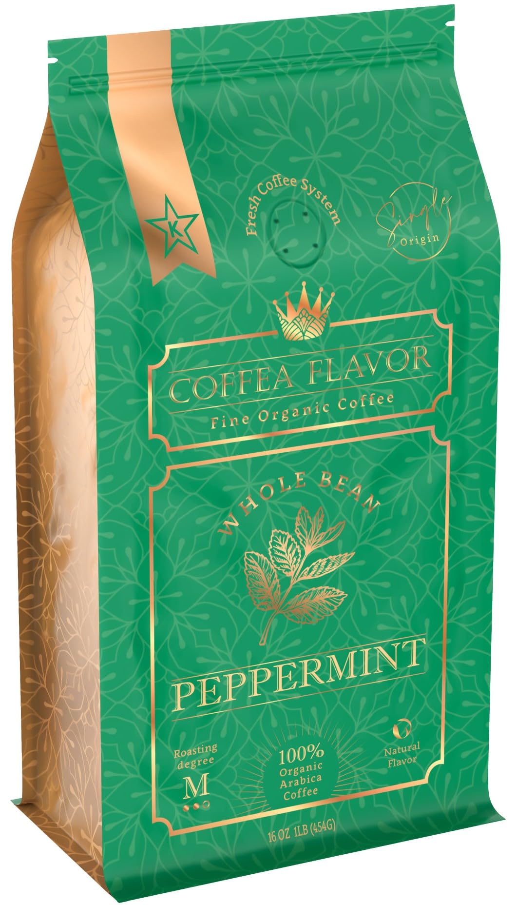 Organic Whole Bean Coffee Medium Roast (16oz) - Peppermint Flavored