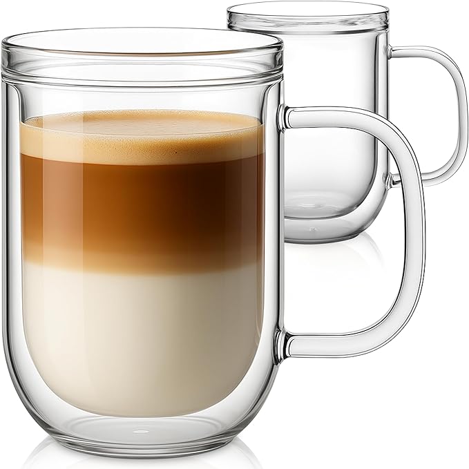 Aquach 16oz Double Walled Glass Coffee Mugs Set of 2, Insulated Teacups