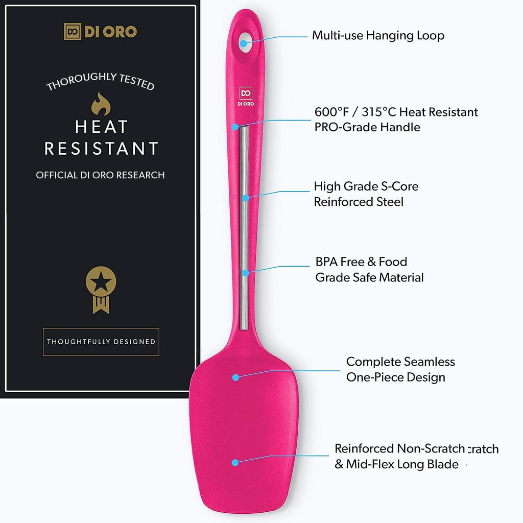 DI ORO Silicone Spoon Spatula - 600°F Heat-Resistant Large Silicone Spoonula Scraper - BPA Free Nonstick Cookware Safe Rubber Kitchen Utensil for Baking, Cooking, & Mixing - Dishwasher Safe (Magenta)