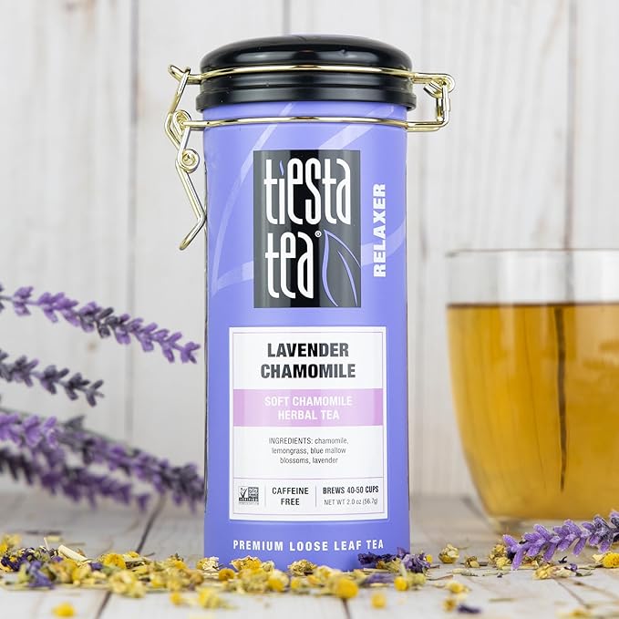 Tiesta Tea - Lavender Chamomile, Loose Leaf, Soft Chamomile Herbal Tea, Premium Non-Caffeinated Blend, Make Hot or Iced & Brews Up to 250 Cups, 8oz Bulk Pouch & 2oz Refillable Tin Combo