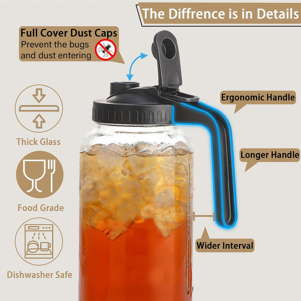 64oz (2 quart) Glass Pitcher with Lid, Mason Jar Pitcher, Glass Container