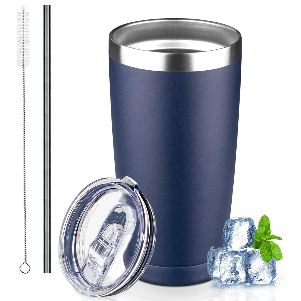 GUDEMAO 20 oz Tumbler with Lids and Straws, Stainless Steel Insulated Coffee Tumbler, Double Wall Vacuum Insulated Travel Mug Cup, Leakproof Thermal Coffee Cup for Hot and Cold Drinks (navy blue)