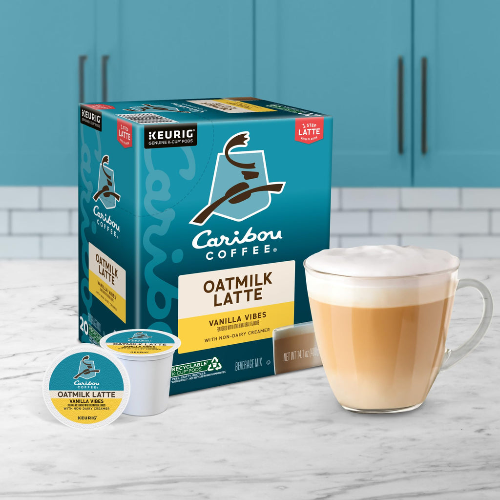 Caribou Coffee Vanilla Vibes Oatmilk Latte, One Step Latte Single Serve Keurig K-Cup Pods, 20-Count Box