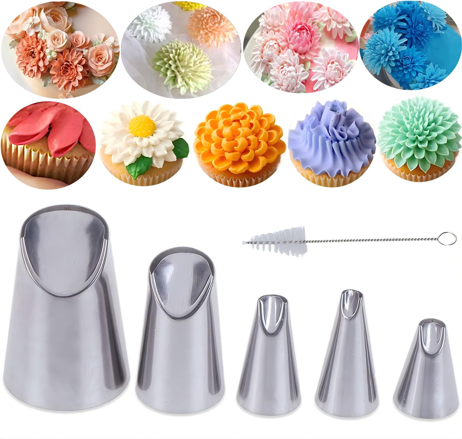 MDLJG 6 pcs Flower Piping Tips Rose Petal Pastry Tips, large piping tips, Chrysanthemum Nozzles, Cupcake Pastry Tool For Decorating Cake Tulip Baking Forms New (tulips - 6pcs)