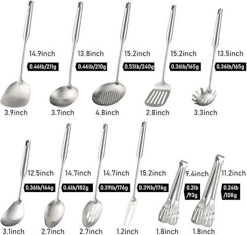 18/10 Stainless Steel Cooking Tools Set - 11PCS All Metal Kitchen Utensils