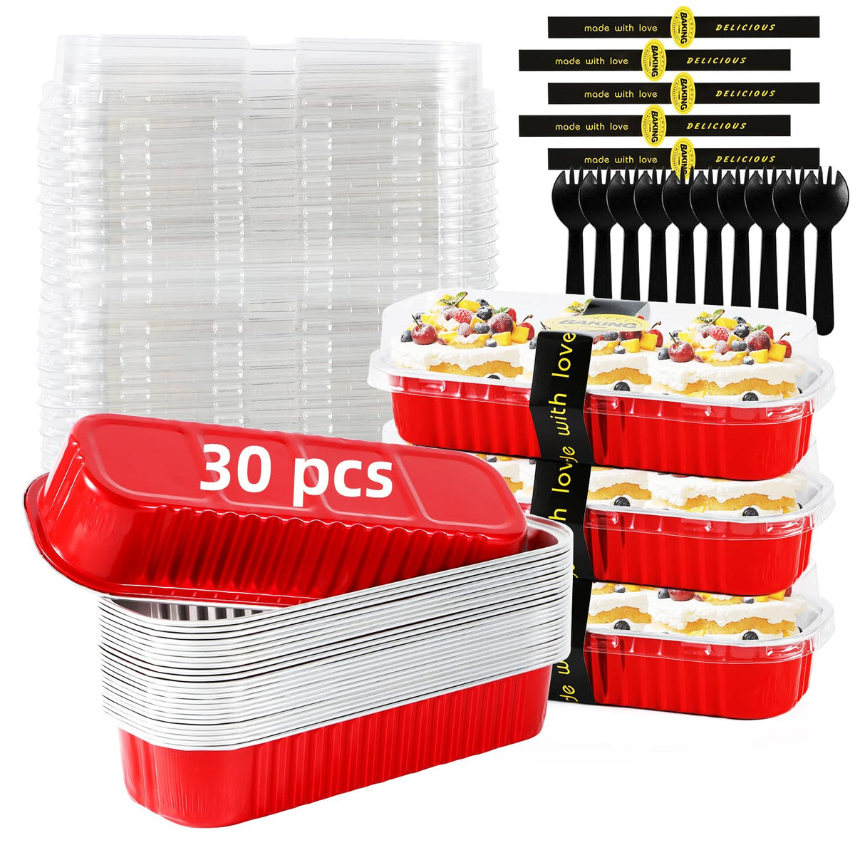 Orlashop 120 Pcs Mixed Color Mini Loaf Pans with Lids and Spoons, 6.8oz Aluminum Foil Baking Pans Versatile for Mini Cake Tins/Loaf Cakes Sturdy Mini Pans with Lids for Baking (120, mixed)