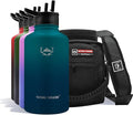 NATURE PIONEOR Insulated Water Bottles with Straw - 64oz Stainless Steel Vacuum Bottle with Holder/Carrier/Sleeve - Reusable 18/8 Food Grade Half Gallon Water Jug